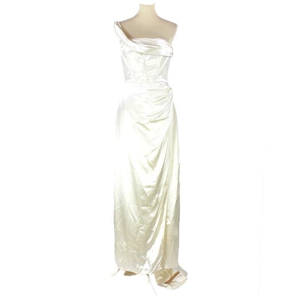 Reformation Eisa Silk Wedding Dress NEW One Shoulder Maxi Corset Slit Gown Sz 6 - Picture 2 of 8